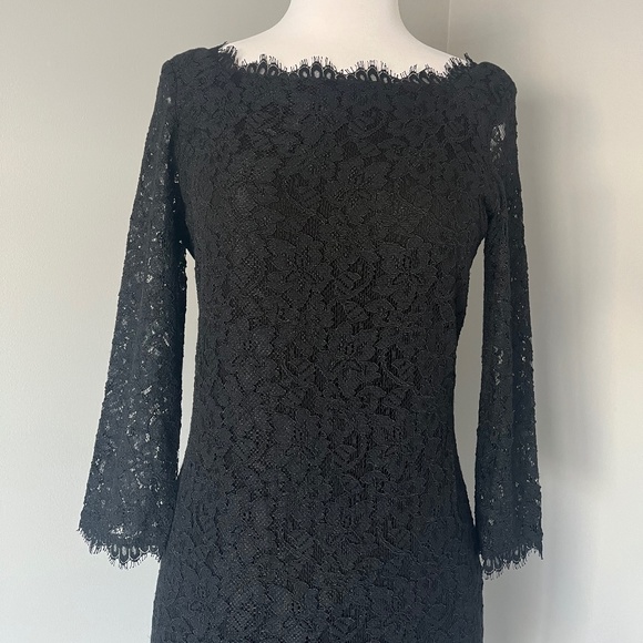 Diane Von Furstenberg Zarita Lace Special Occasion Cocktail Sheath Black Dress - Picture 11 of 13